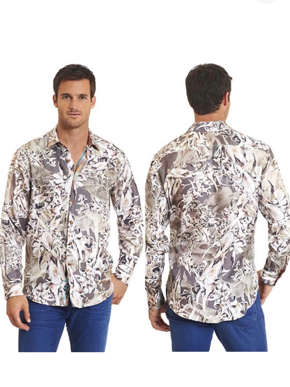 Robert Graham Desert Bones Long Sleeve Cotton Silk Button Up Flip Cuff Shirt, M